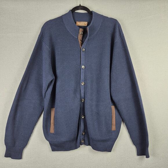 Patrick James Reserve Men's Size XL Wool Cardigan Sweater Navy Blue Grandpacore - Picture 1 of 11